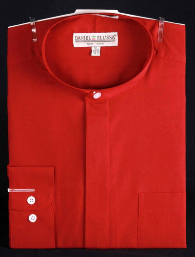 Men's Classic Banded Collar French Front Dress Shirt in Red