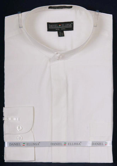 Men's Classic Banded Collar French Front Dress Shirt in Ivory
