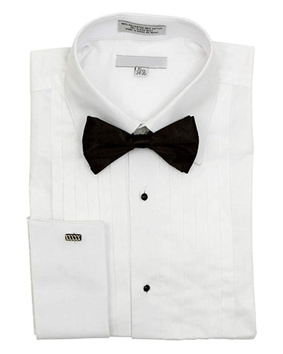Men's Regular Fit Point Collar Half-Inch Pleat White Tuxedo Shirt & Bowtie Set