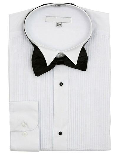 Men's Regular Fit Wing Collar Mini Pleat White Tuxedo Shirt & Bowtie Set