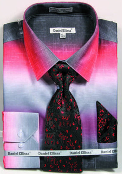 Men's Multi-Color Faded Print Dress Shirt & Tie Set in Red