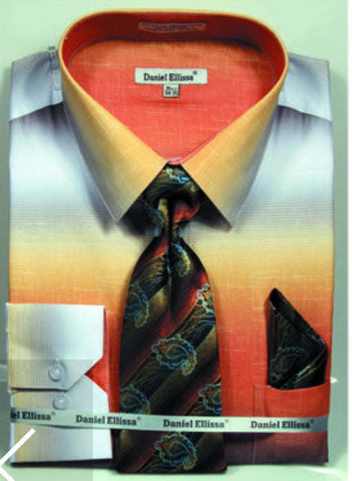 Men's Multi-Color Faded Print Dress Shirt & Tie Set in Mustard