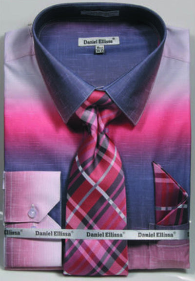 Men's Multi-Color Faded Print Dress Shirt & Tie Set in Salmon