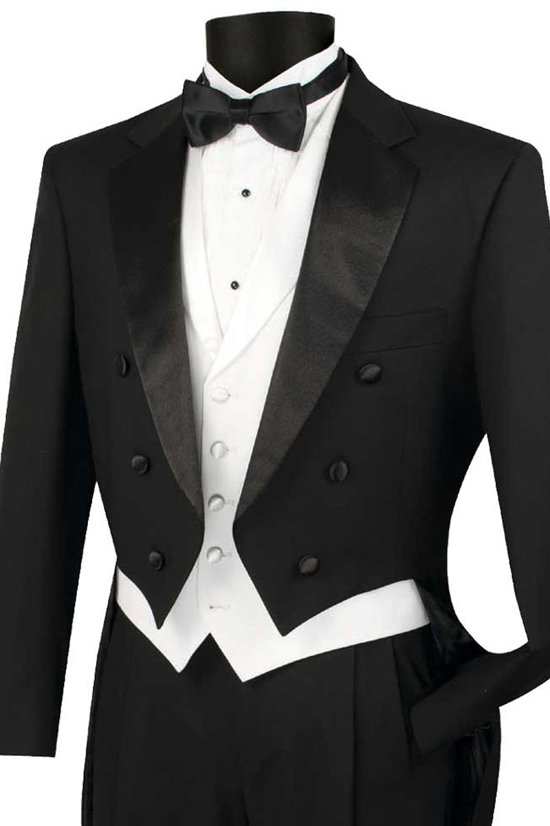 slim fit dress slacks Men's Black, Satin Peak Lapel, Full Dress Tail Coat Tuxedo Jacket main image 0