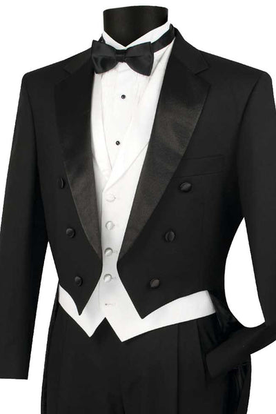 Mens Classic Vested Tail Wedding Tuxedo in Black