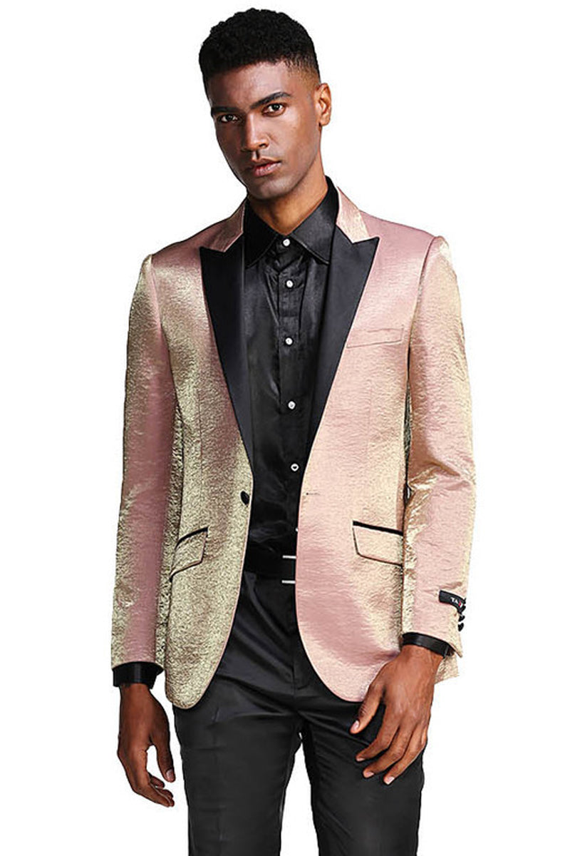 Men's Slim Fit Shiny Satin Prom & Wedding Tuxedo Jacket in Rose Gold Pink