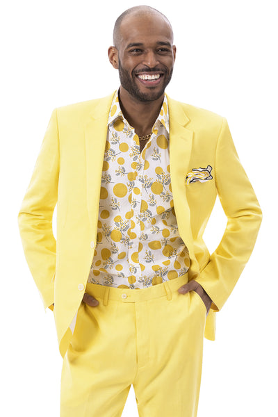 Men's Modern Fit Casual Summer Linen Suit in Yellow