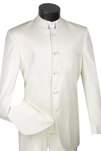 Mens Five Button Mandarin Banded Tuxedo in Ivory