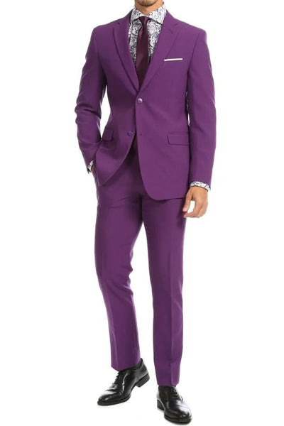 Mens Two Button Modern Fit Wool Feel Suit in Purple