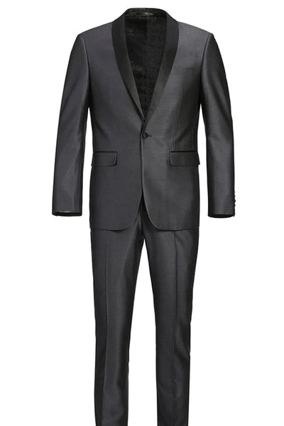 Mens Traditional Slim Fit Shawl Collar Tuxedo in Charcoal Grey