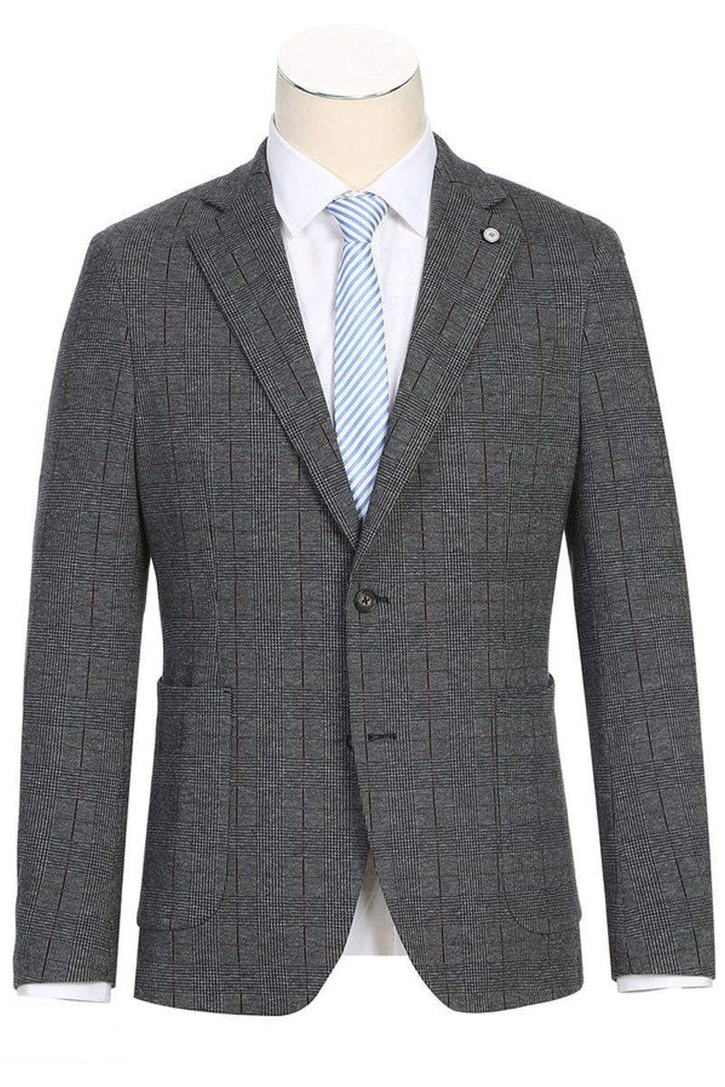 Half Canvas Slim Fit Blazer in Plaid Gray