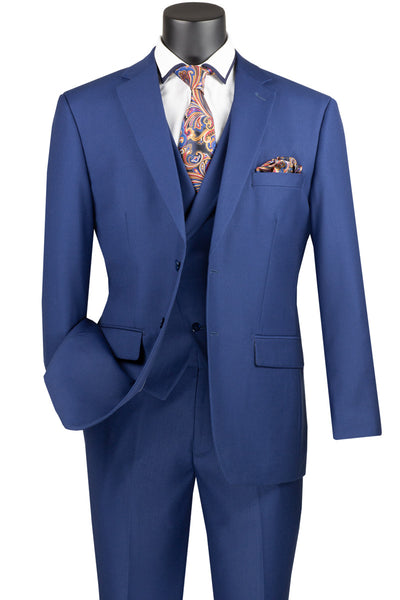 Mens 2 Button Modern Fit Suit with Double Breasted Peak Lapel Vest in Blue