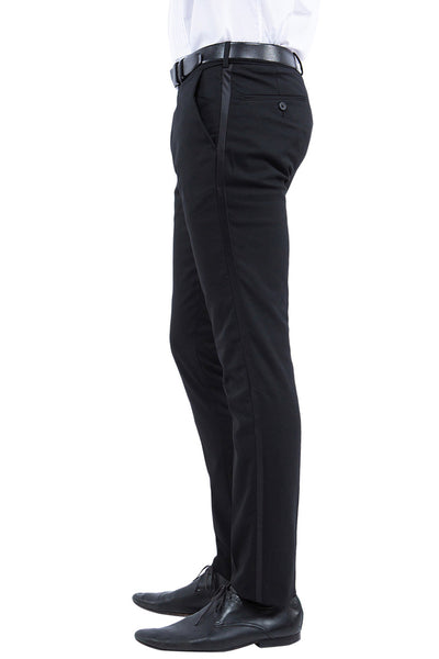 Men's Modern Fit Flat Front Tuxedo Separates Pants in Black