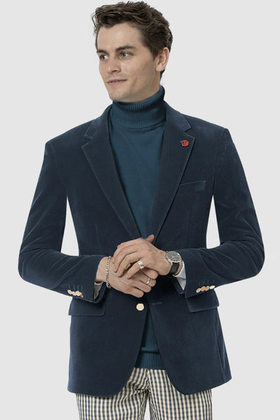 Mens Two Button Modern Fit Velvet Blazer in French Blue