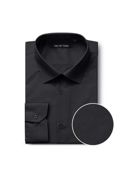 Mens Slim Fit Spread Collar Dress Shirt in Black