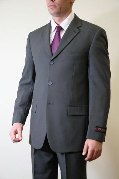 Men's Basic Three Button Poplin Suit in Dark Grey