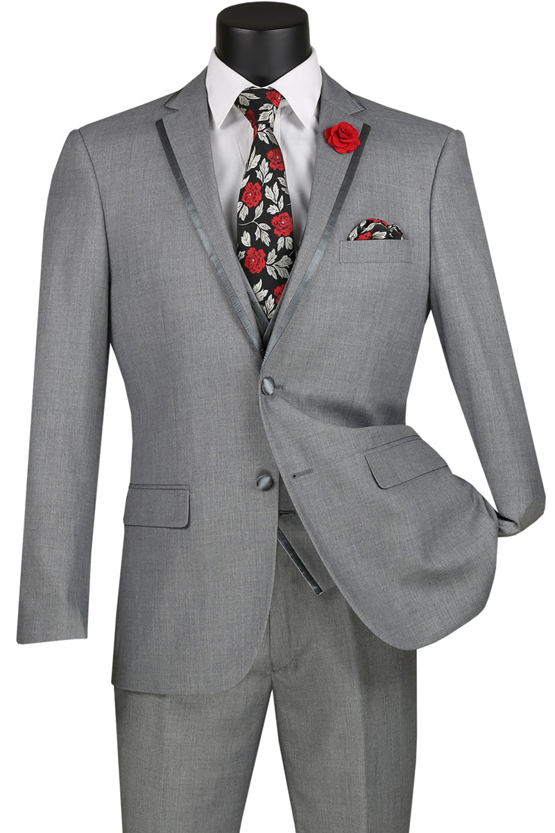 Mens Vested Wedding Trim Tuxedo in Grey