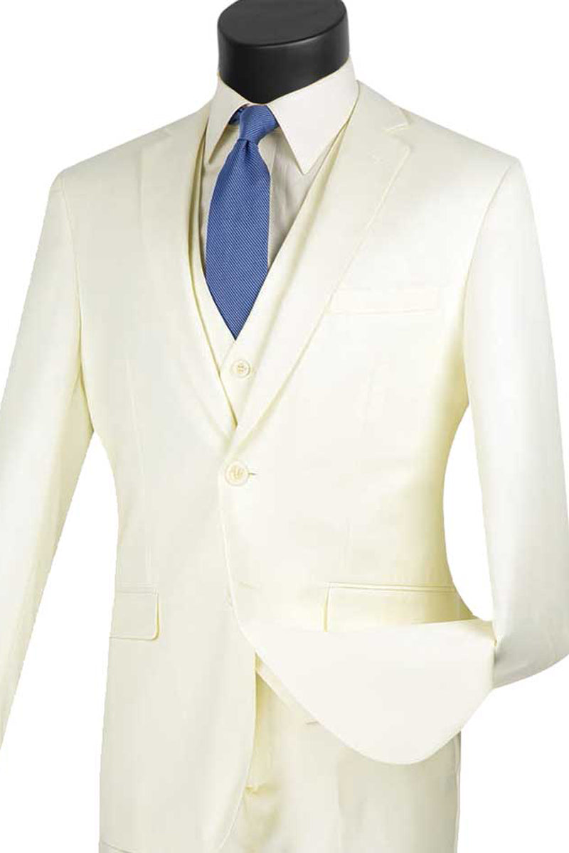 Mens Basic 2 Button Vested Slim Fit Suit in Ivory – SignatureMenswear