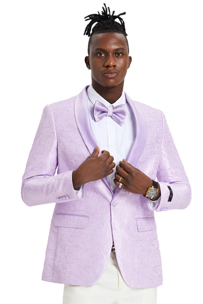 Men's Slim Fit Wedding & Prom Tonal Paisley Tuxedo Jacket in Lavender