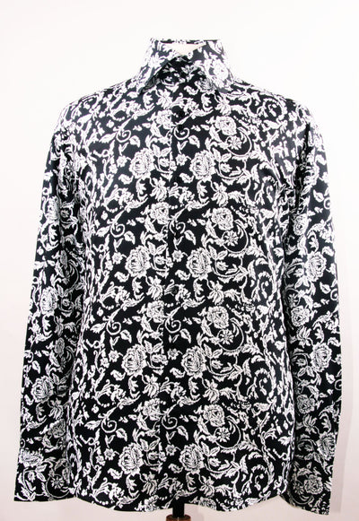 Men's Regular Fit Fancy Floral Pattern Sports Shirt in Black & White