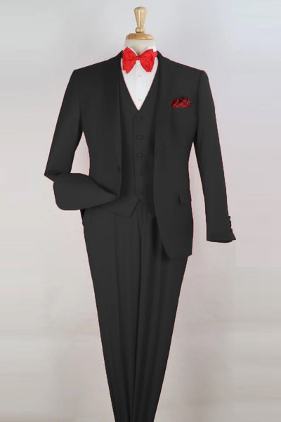 Mens One Button Modern Fit Vested Shawl Tuxedo in Black