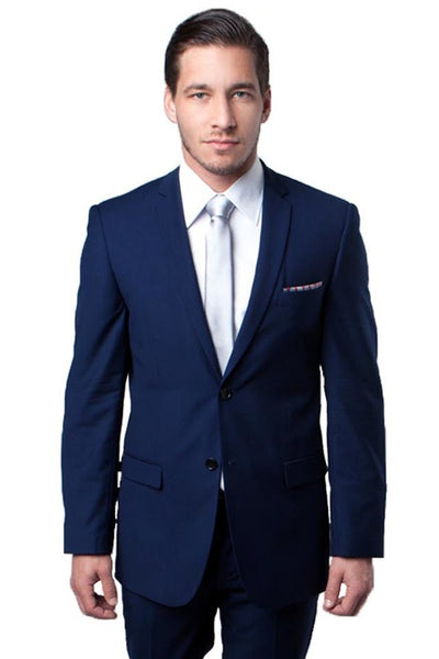 Men's Basic 2 Button Slim Fit Wedding Suit in Dark Blue