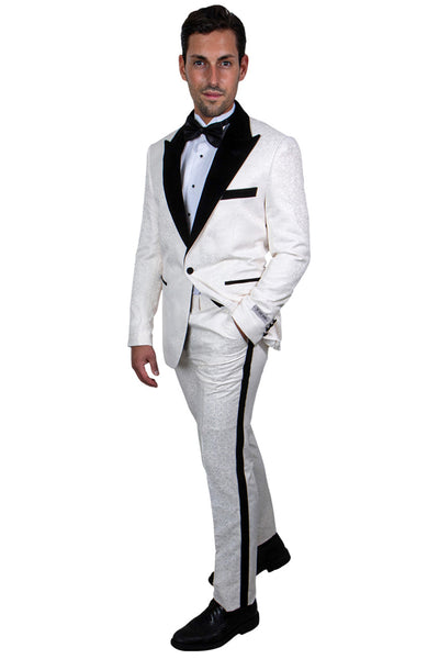 Men's Stacy Adams Paisley Prom & Wedding Tuxedo in Ivory & Black