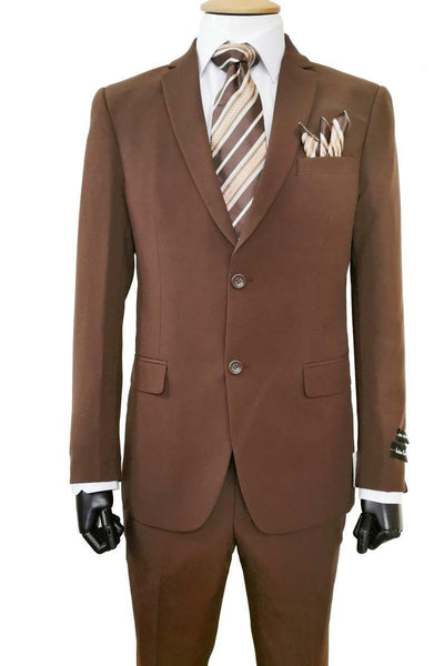 Mens 2 Button Slim Fit Poplin Basic Suit in Brown