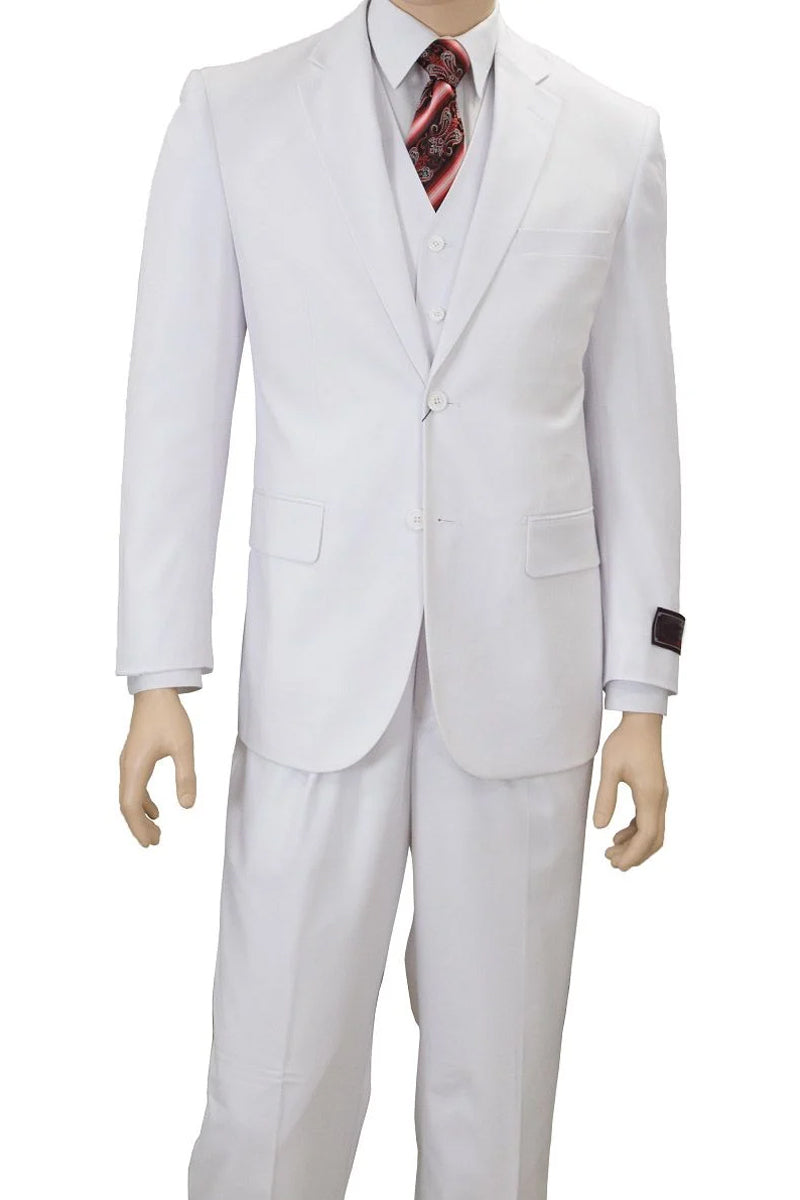 Mens Classic Fit 2 Button Vested Single Pleated Pant Suit in White