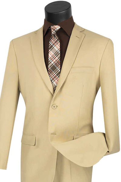 Mens 2 Button Slim Fit Poplin Suit in Tan