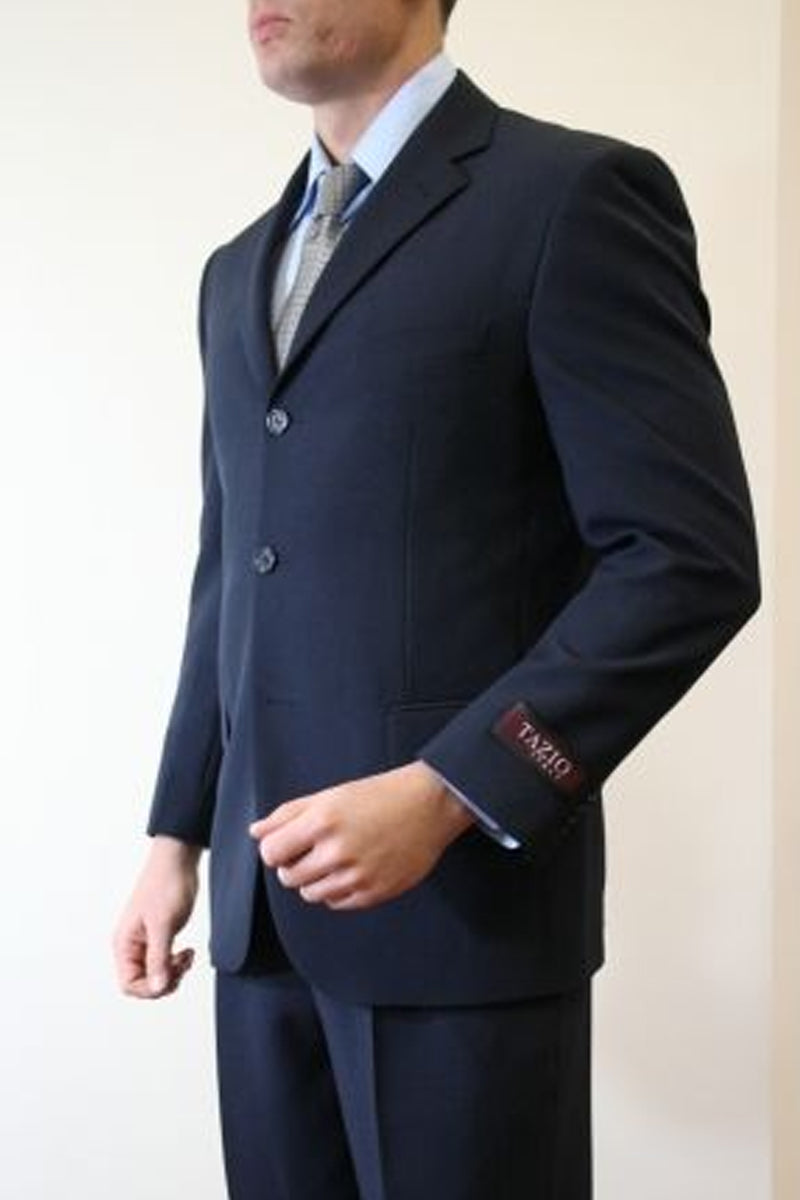 Men's Basic Three Button Poplin Suit in Dark Navy Blue