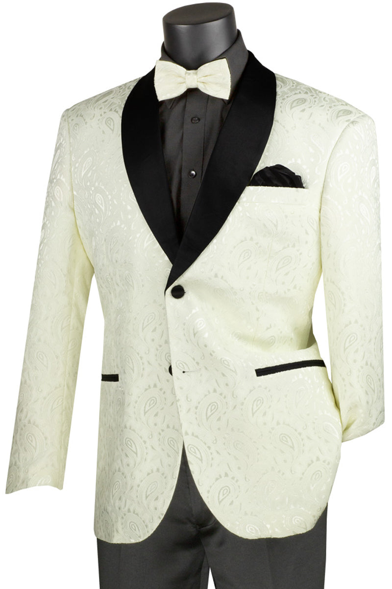 Mens Paisley Jacquard Prom Tuxedo in White