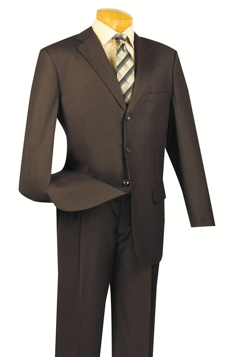 Mens Classic 3 Button Regular Fit Suit in Brown