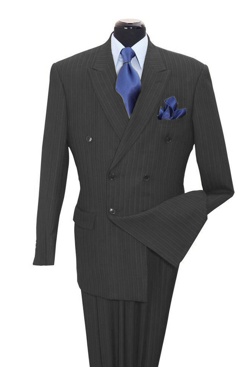 Mens Classic Double Breasted Smooth Pinstripe Suit in Grey ...