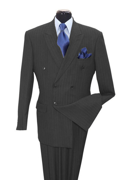 Mens Classic Double Breasted Smooth Pinstripe Suit in Grey