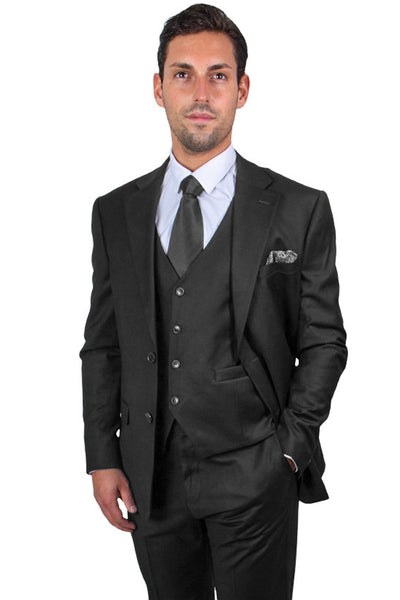 Men's Two Button Vested Stacy Adams Basic Suit in Black