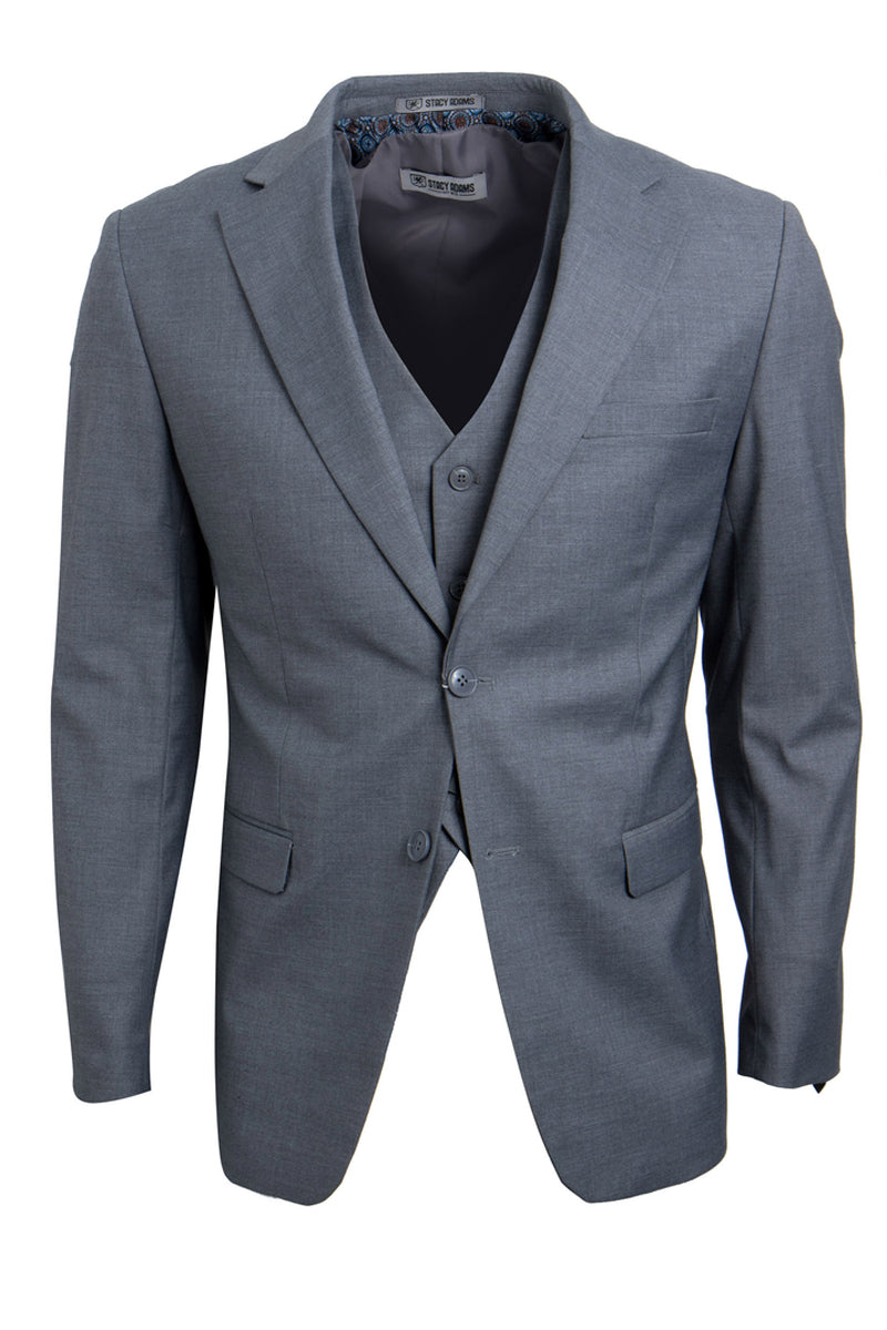 Men's Two Button Vested Stacy Adams Basic Suit in Grey