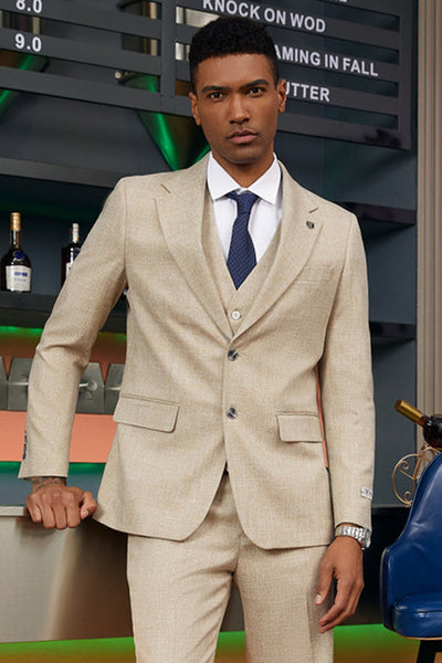 Men's Stacy Adam's Two Button Vested Summer Suit in Light Tan