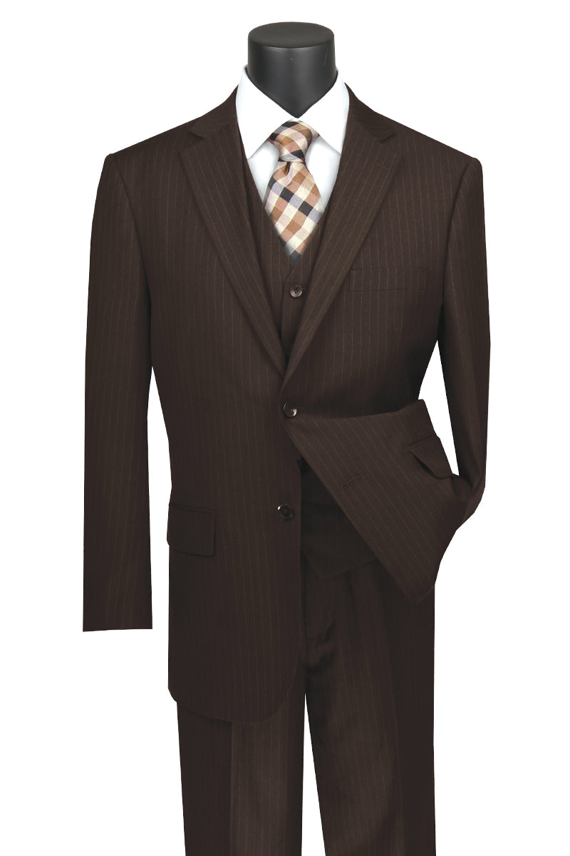 Men's 2 Button Vested Banker Pinstripe ~ Stripe 3 Piece Suit Dark Navy main image 1