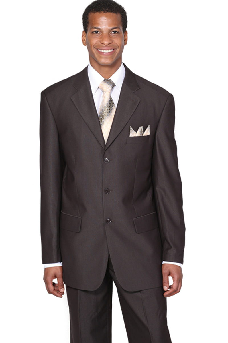 Mens Classic 3 Button Wool Feel Suit in Brown