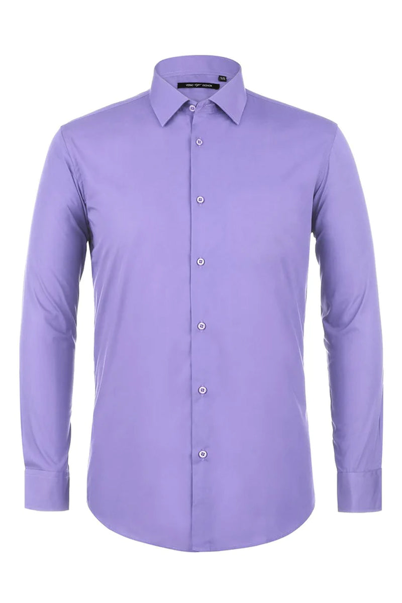 knee length dresses for ladies Hisdern Men's Purple Dress Shirt with Contrast Collar for Casual XL main image 0