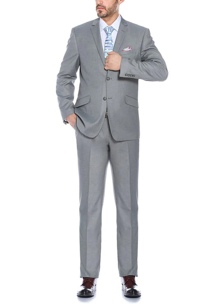 Mens Two Button Slim Fit Hack Pocket Suit in Light Grey