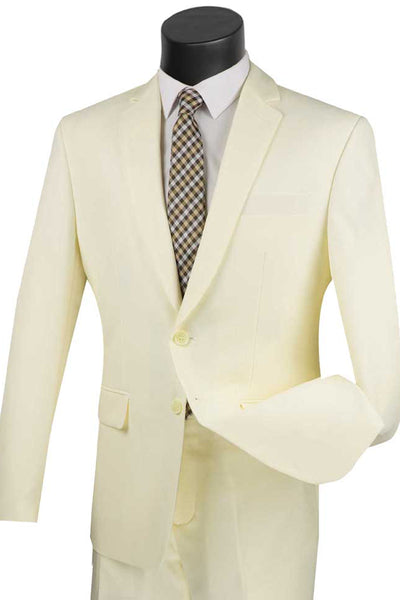 Mens 2 Button Slim Fit Poplin Suit in Ivory