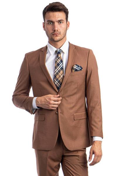 Men's Basic 2 Button Slim Fit Wedding Suit in Cognac