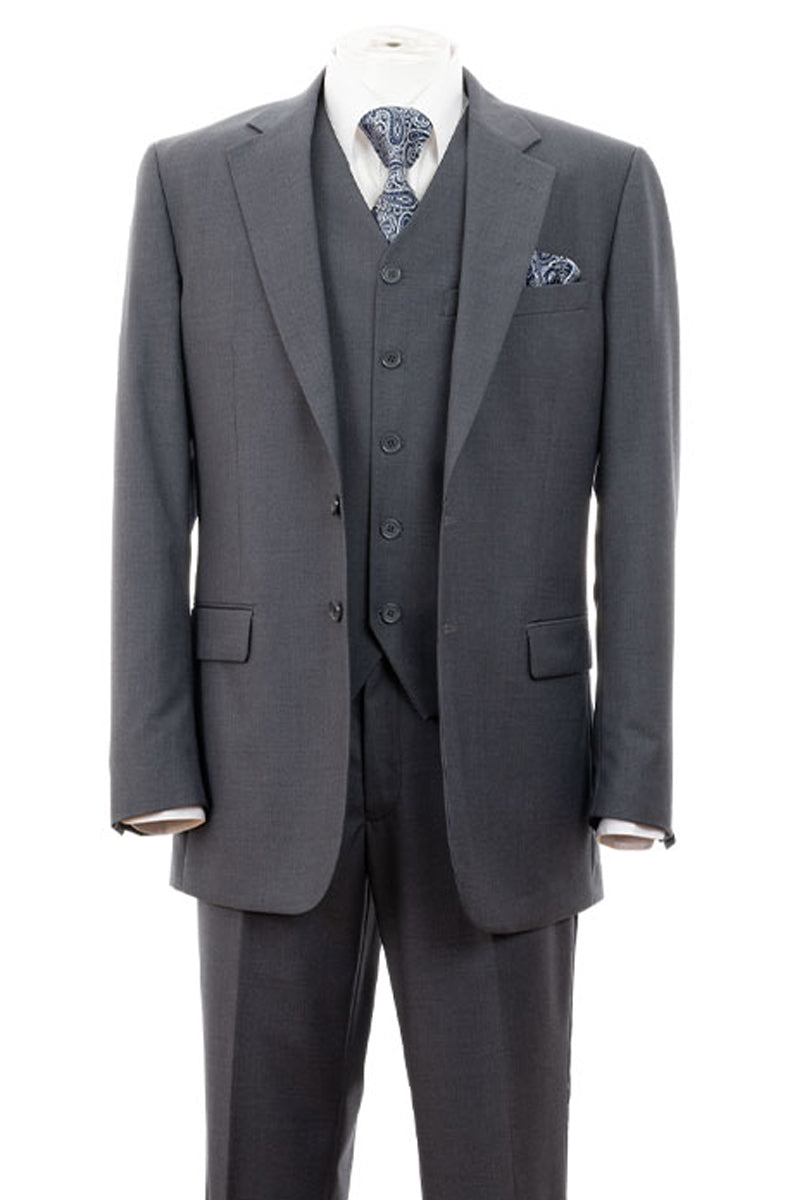 Mens Modern Fit 2 Button Vested Basic Suit in Grey