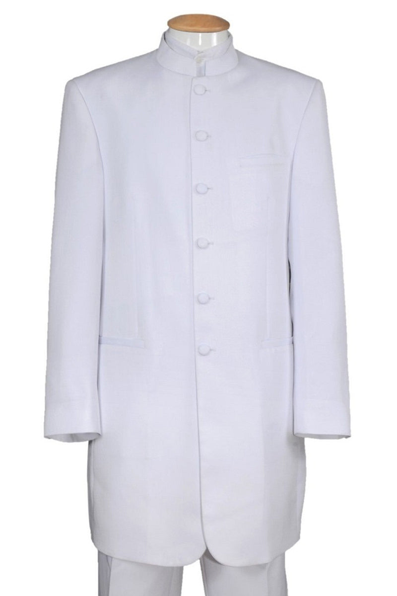 Mens Long Mandarin Collar Zoot Suit Tuxedo in White