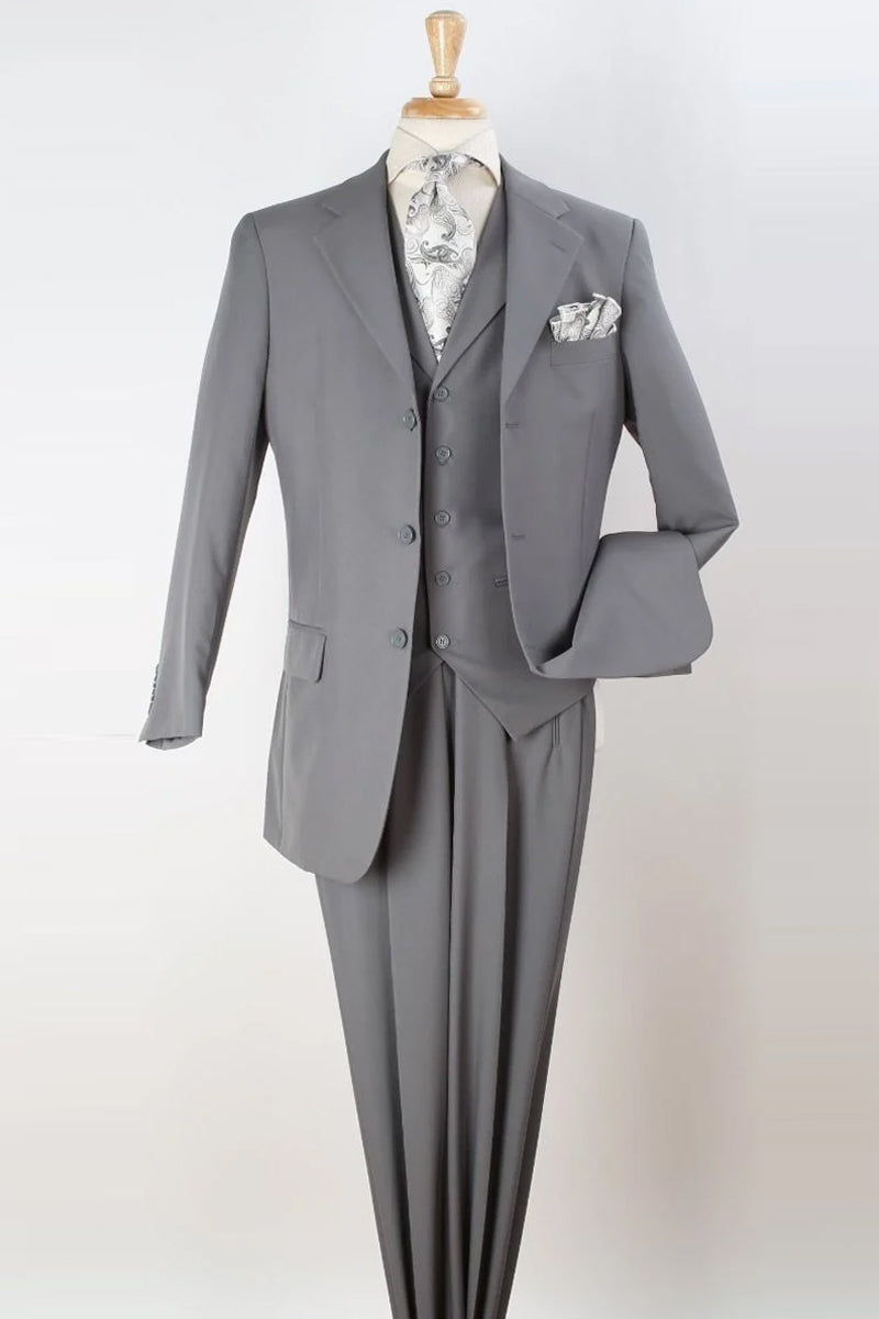 Mens Three Button Classic Fit Vested Suit in Light Grey – SignatureMenswear