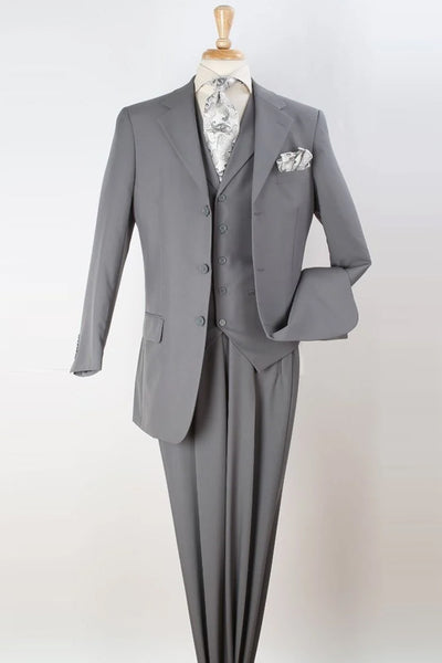 Mens Three Button Classic Fit Vested Suit in Light Grey
