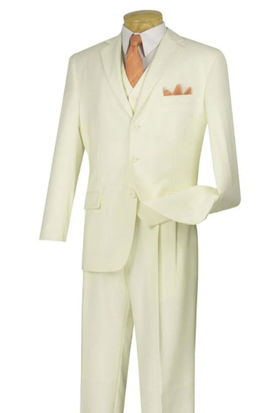 Mens Classic Fit Three Button Vested Pleated Pant Suit in Ivory