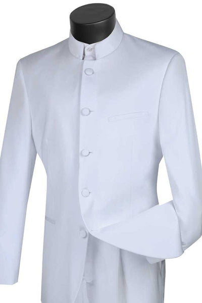 Mens Five Button Mandarin Banded Tuxedo in White